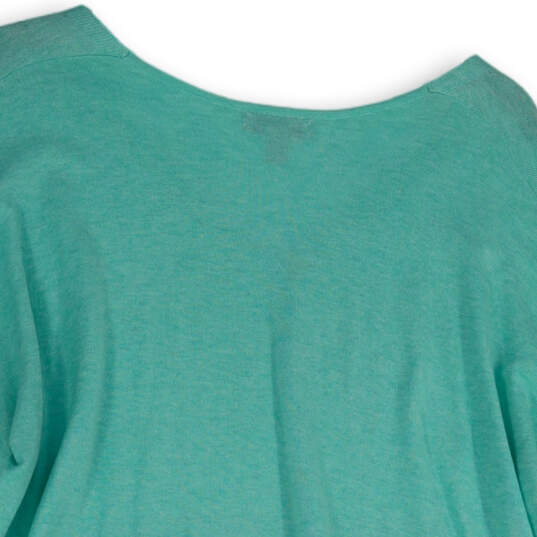 NWT Womens Turquoise Knitted Fringe Hem V-Neck Pullover Sweater Size M image number 4