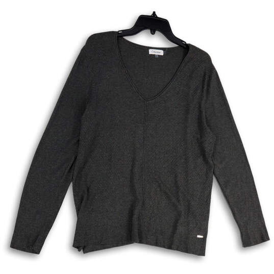Womens Gray Regular Fit V-Neck Long Sleeve Pullover Sweater Size Large image number 3