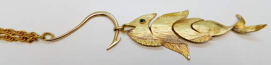 Vintage Napier 1970s Goldtone Articulated Fish On Hook Statement Pendant Unique Chain Necklace 88.6g image number 3