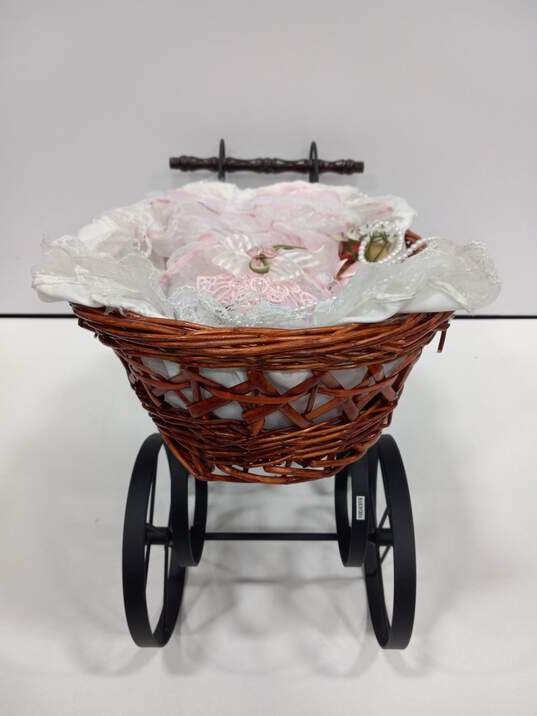 Porcelain Girl Doll in Stroller w/ Gift Box & Tea Set image number 3