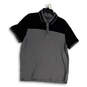 Mens Black Gray Short Sleeve Collared Front Button Polo Shirt Size L image number 1