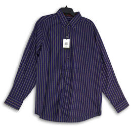 NWT Mens Blue Striped Long Sleeve Pocket Collared Button-Up Shirt Size XL