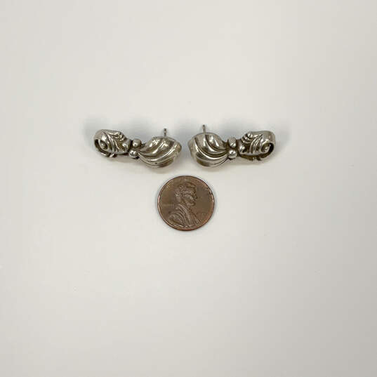 Designer Brighton Silver-Tone Flower Engraved Fashionable Stud Earrings image number 4