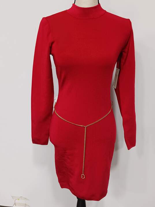Guess Red Long Sleeve Open Back Sweater Dress Women's Size L image number 1