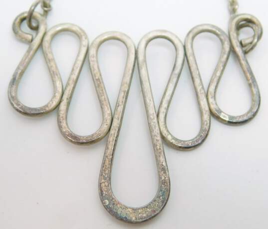 Artisan 925 Flat Squiggle Pendant Cable Chain Necklace & Nested Open Circles Drop Earrings 18.3g image number 3