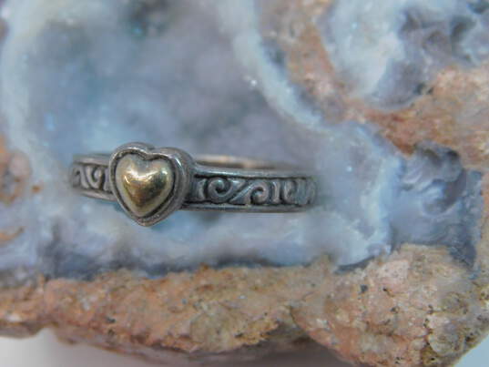 Didae Israel & Artisan 925 Aqua Accented Braided & Filigree Stamped Wide & Vermeil Heart Scrolled Band Rings 10g image number 7