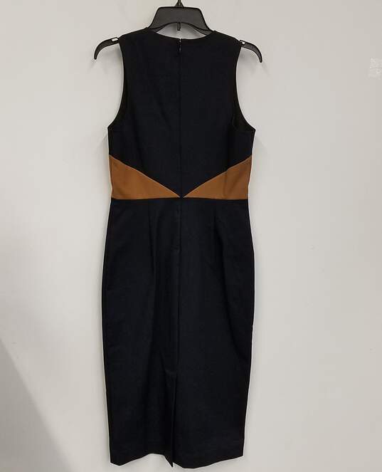 NWT Womens Navy Blue Brown Round Neck Sleeveless Midi Sheath Dress Size 10 image number 2