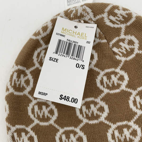 NWT Womens Brown Signature Print Knitted Cuffed Winter Beanie Hat One Size image number 4