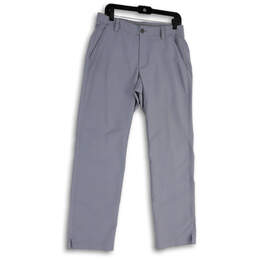 Womens Gray Flat Front Slash Pockets Straight Leg Dress Pants Size 32/30