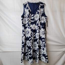 Preston and York Women's Blue Sleeveless Floral Design Polyester Dress Size 18