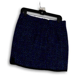 Womens Blue Tweed Regular Fit Flat Front Slit Pull-On Mini Skirt Size 4