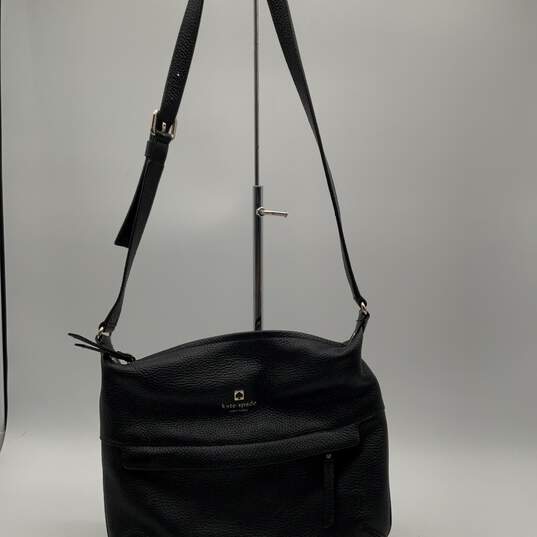 Kate Spade Womens Black Leather Zipper Adjustable Strap Crossbody Bag Purse image number 1