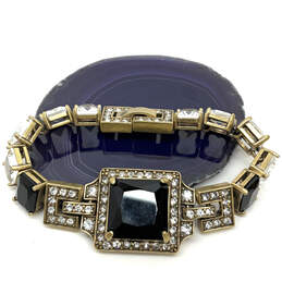 Designer J. Crew Gold-Tone Crystal Cut Black White Stone Chain Bracelet