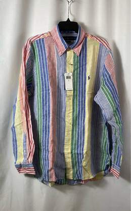NWT Ralph Lauren Mens Multicolor Striped Classic Fit Button-Up Shirt Size Large