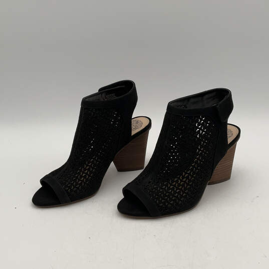 NIB Womens Black Brown Leather Open Toe Slingback Heels Size 7W image number 1