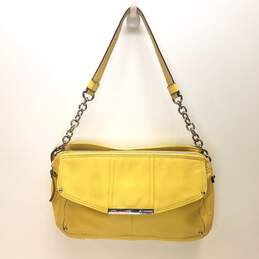 B. Makowsky Yellow Leather Double Zip Accordion Shoulder Satchel Bag