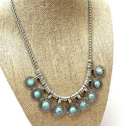 Designer Lucky Brand Silver-Tone Turquoise Round Stone Statement Necklace