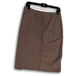 Womens Brown Flat Front Side Slit Pull-On Straight & Pencil Skirt Size L alternative image