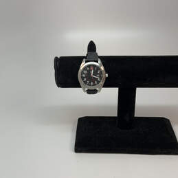 Designer Swiss Army Silver-Tone Black Dial Leather Band Analog Wristwatch