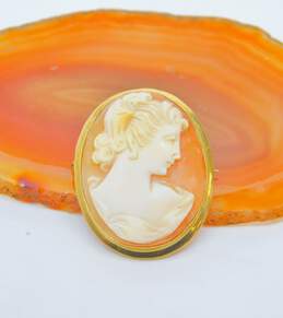 Vintage 10K Yellow Gold Carved Shell Cameo Pendant Brooch 4.2g
