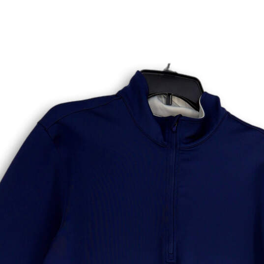 Mens Blue Long Sleeve 1/4 Zip Mock Neck Pullover Sweatshirts Size Small image number 4