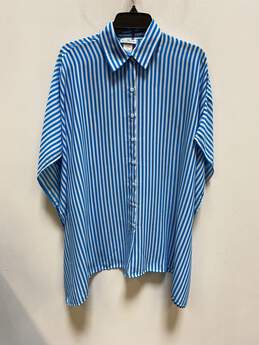 Tommy Bahama Women Blue Striped Collared Poncho S/P