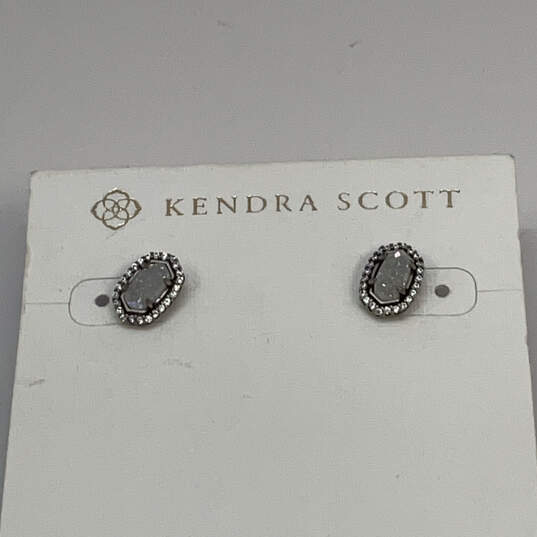 Designer Kendra Scott Silver-Tone Rhinestone Beaded Stud Earrings w/ Bag image number 3