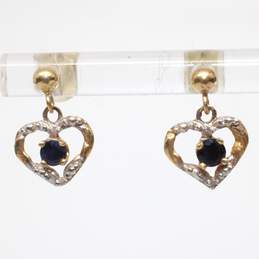 14K Yellow & White Gold Spinel Accent Heart Shaped Dangle Earrings - 0.9g alternative image