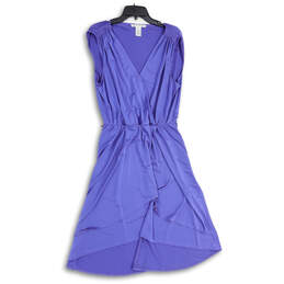 Womens Blue Smocked Surplice Neck Sleeveless A-Line Dress Size 14