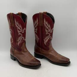 Masterson Boots Mens Brown Red Square Toe Pull-On Cowboy Western Boots Size 11 alternative image