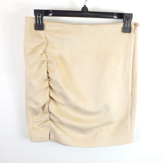 Free People Women Beige Suede Ruched Skirt Sz 6 image number 1