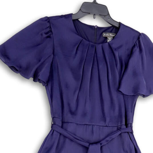 Womens Purple Short Sleeve Back Zip Ruffle Knee Length A-Line Dress Sz 10P image number 3