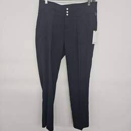 Navy Blue High Waist Button Up Ankle Pants