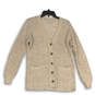 Womens Beige Front Pockets Long Sleeve Knitted Cardigan Sweater Size Small image number 1