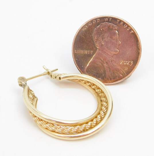 14K Gold Interlocking Smooth & Twisted Rope Hoop Single Earring 1.8g image number 5