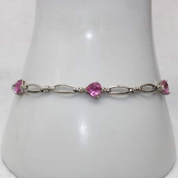 10K White Gold Diamond Accent Pink Sapphire Heart Bracelet - 4.2g