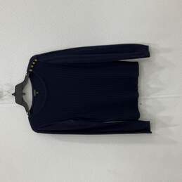 Womens Navy Blue Knit Ribbed Long Sleeve Round Neck Pullover Sweater Size M