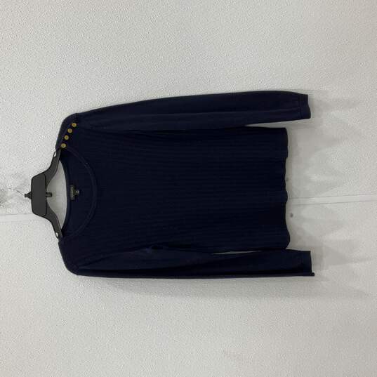 Womens Navy Blue Knit Ribbed Long Sleeve Round Neck Pullover Sweater Size M image number 1