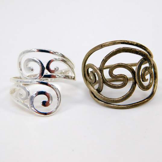 Artisan 925 Open Scrolled Post & Hoop Earrings & Spirals Bypass & Band Rings 17.2g image number 9