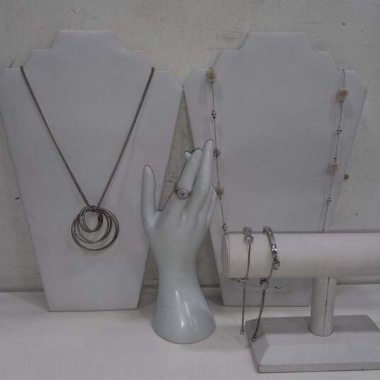 Bundle of Assorted Silver Tinted Fashion Jewelry image number 1