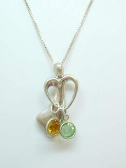 Carolyn Pollack Relios 925 Green & Orange Glass Charms Figural Heart Pendant Box Chain Necklace 6.5g