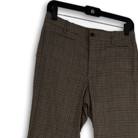 NWT Womens Brown Plaid Flat Front Pockets Straight Leg Ankle Pants Size 8 image number 3