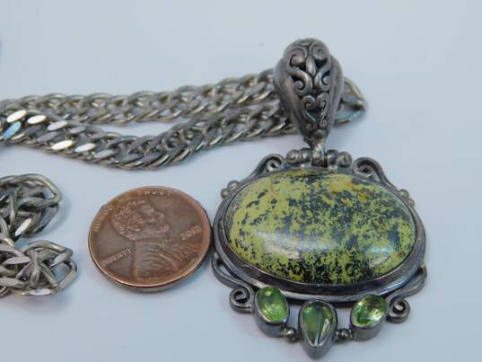 Artisan Sterling Silver Serpentine Peridot Scroll Pendant Necklace 53.8g image number 5