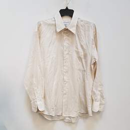 Yves Saint Laurent Mens Ivory Cotton Blend Collared Dress Shirt Size 15.5 32-33