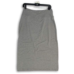 Womens Gray Flat Front Elastic Waist Pull On Straight & Pencil Skirt Size S