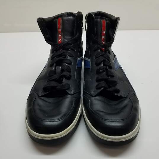 AUTHENTICATED MENS PRADA LEATHER HIGH TOP SNEAKERS SIZE 10 image number 6