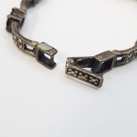 Sterling Silver Marcasite Garnet Link 7in Bracelet 14.5g image number 4