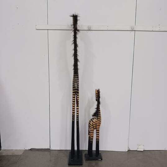 Pair Of Very Tall Wooden Zebra Statues image number 6