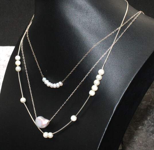 Bundle of 3 Sterling Silver Pearl Necklaces image number 2