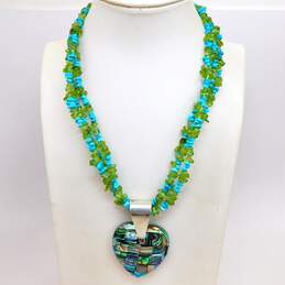 Desert Rose Trading DTR 925 Abalone Heart Pendant Turquoise Peridot Bead Multi Strand Necklace 77.1g alternative image